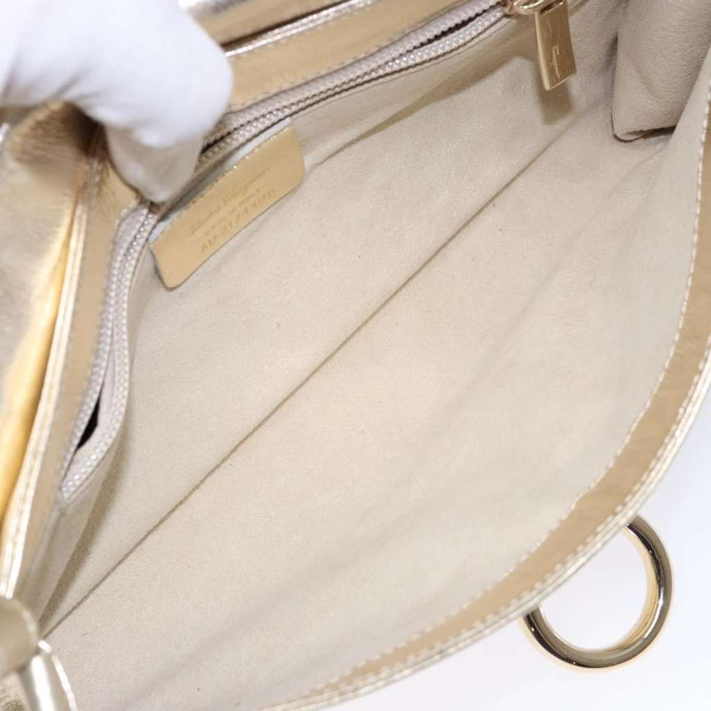 Salvatore Ferragamo Gancini Shoulder Bag Gold Leather Good condition - Box View