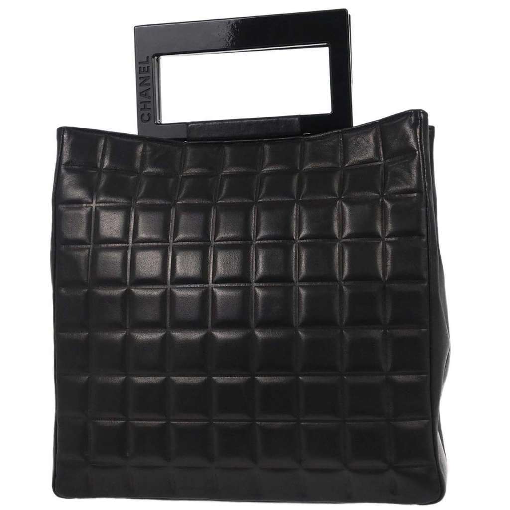 Chanel Chocolate bar tote Black Leather Good condition - Back View