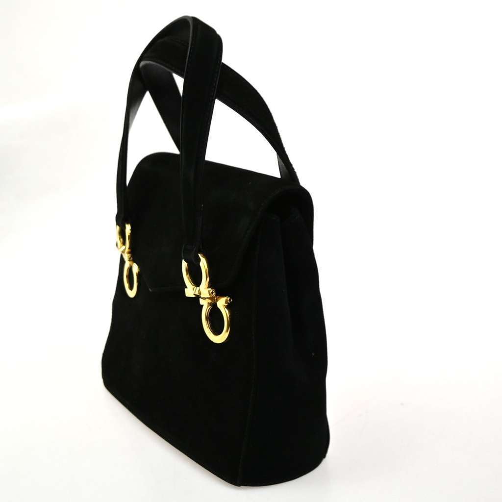 Salvatore Ferragamo Gancini handbag Black Suede Good condition - Inside View