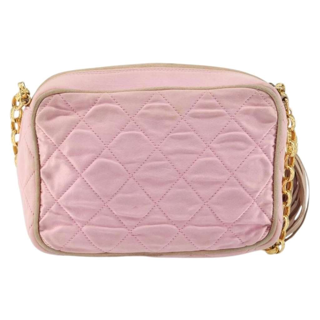 Chanel Vintage Camera Tassel Bag Pink Satin Fair condition - Back View
