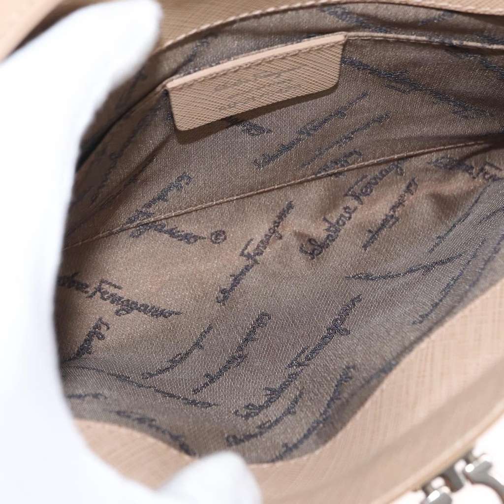 Salvatore Ferragamo Gancini Shoulder Bag Beige Leather Good condition - Box View