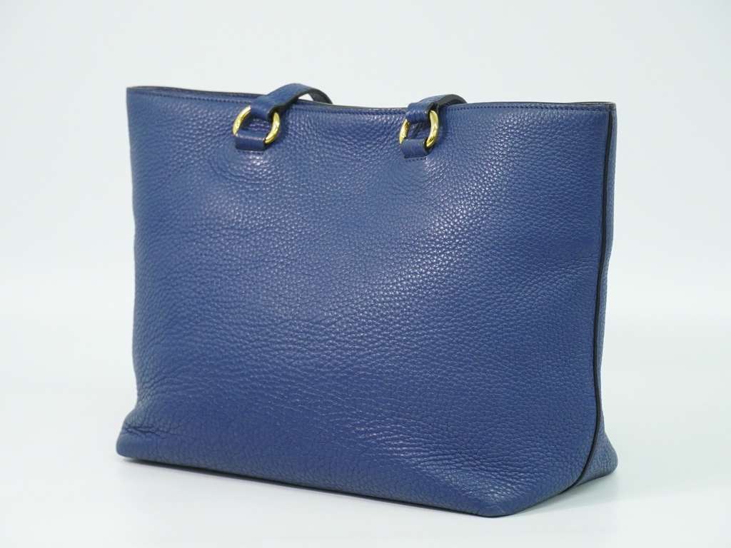 Prada Embossed Logo Open Tote Blue Leather Fair condition - Back View