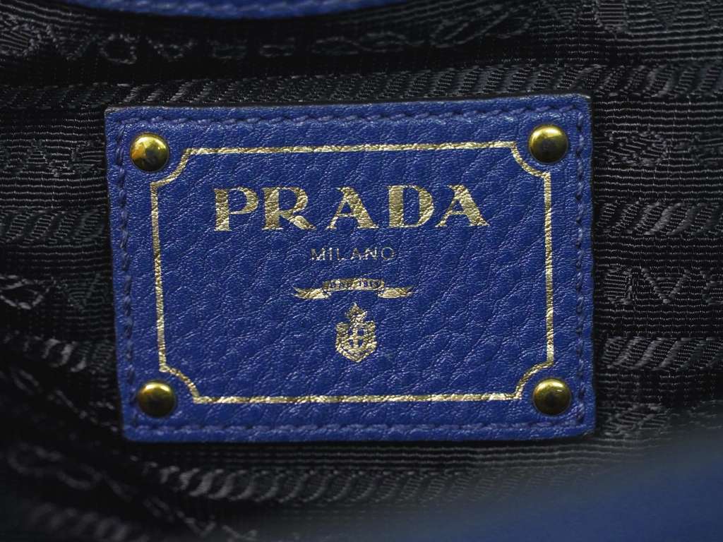 Prada Embossed Logo Open Tote Blue Leather Fair condition - Box View