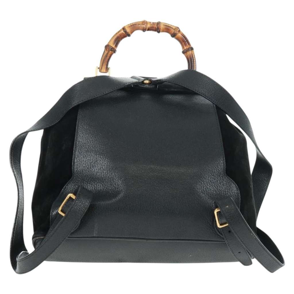 Gucci Vintage Bamboo Backpack Black Suede Fair condition - Back View
