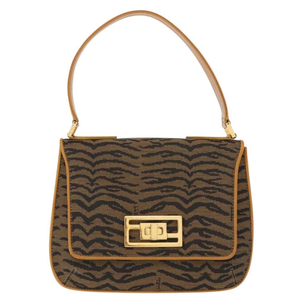Fendi Vintage Tiger Print Shoulder Bag Brown Canvas Good condition - Back View