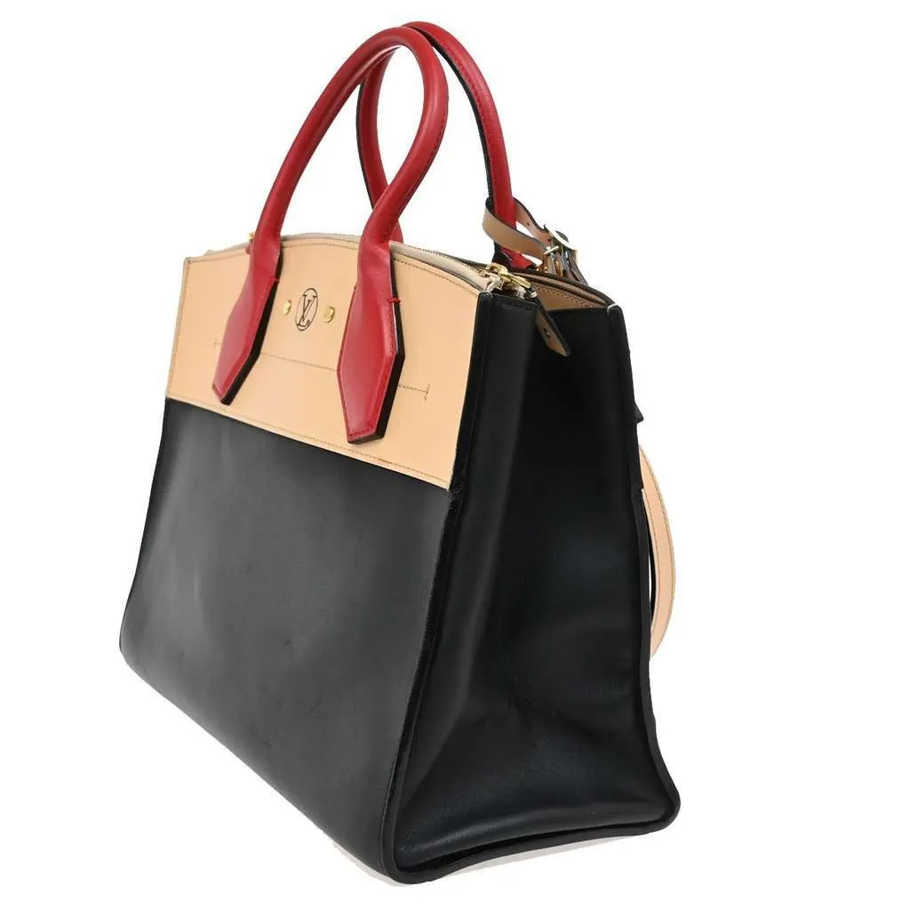 Louis Vuitton City Steamer Handbag Black Leather Good - Model View