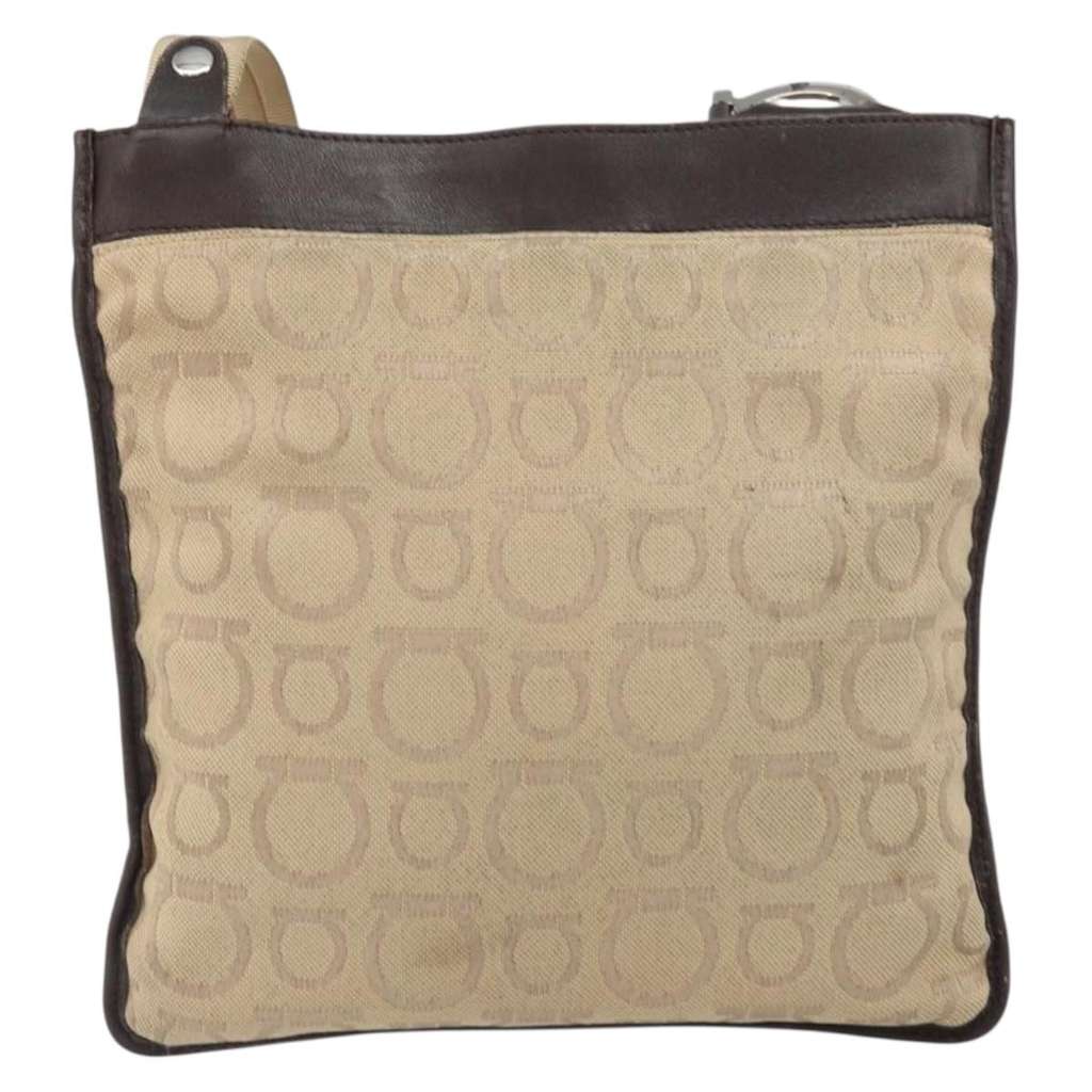 Salvatore Ferragamo Gancini Shoulder Bag Beige Canvas Good condition - Back View