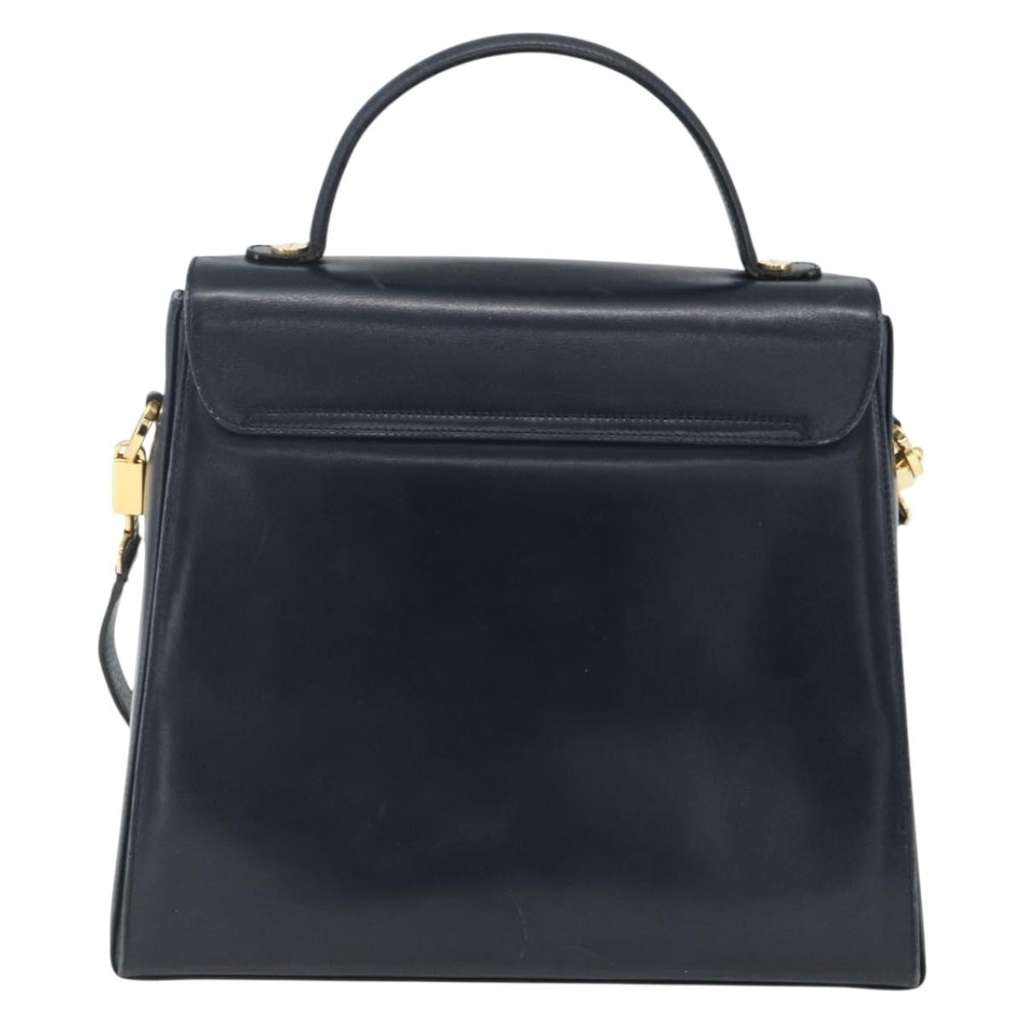 Salvatore Ferragamo Gancini Convertible Top Handle Bag Navy Leather Good condition - Back View