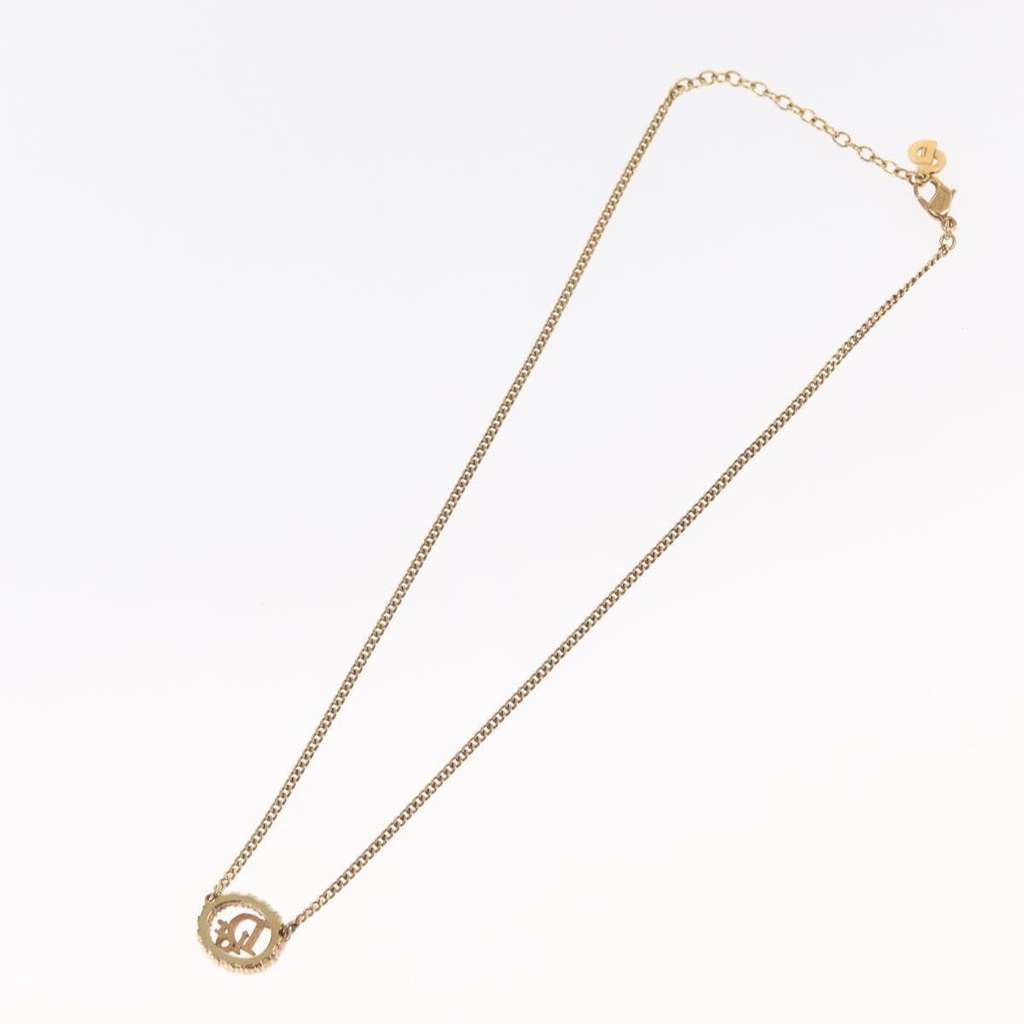 Christian Dior Vintage Logo Round Pendant Necklace Gold Metal Good condition - Back View