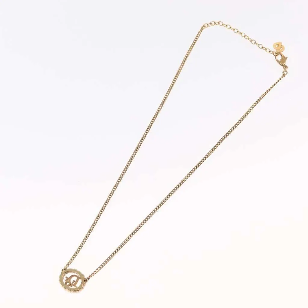 Dior Vintage Logo Round Pendant Necklace Gold Metal Good - Back View