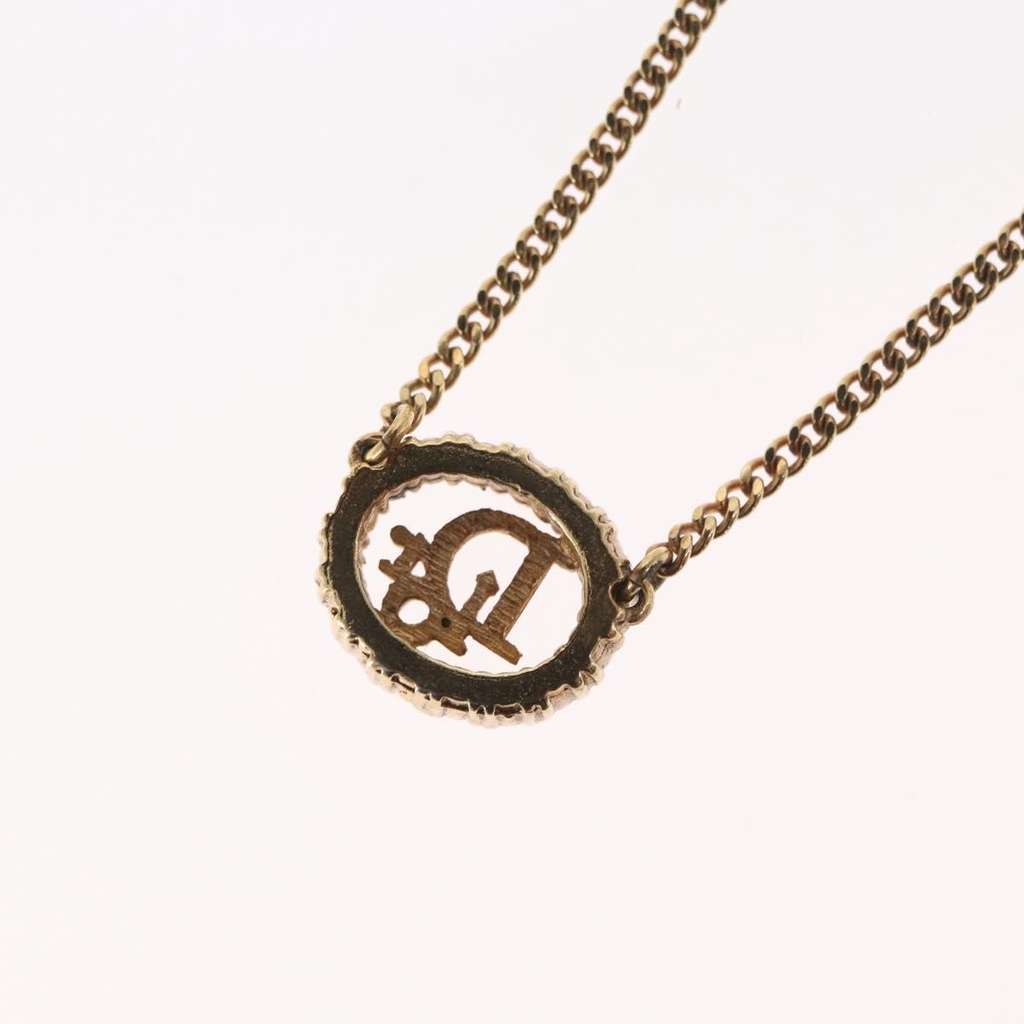 Christian Dior Vintage Logo Round Pendant Necklace Gold Metal Good condition - Model View