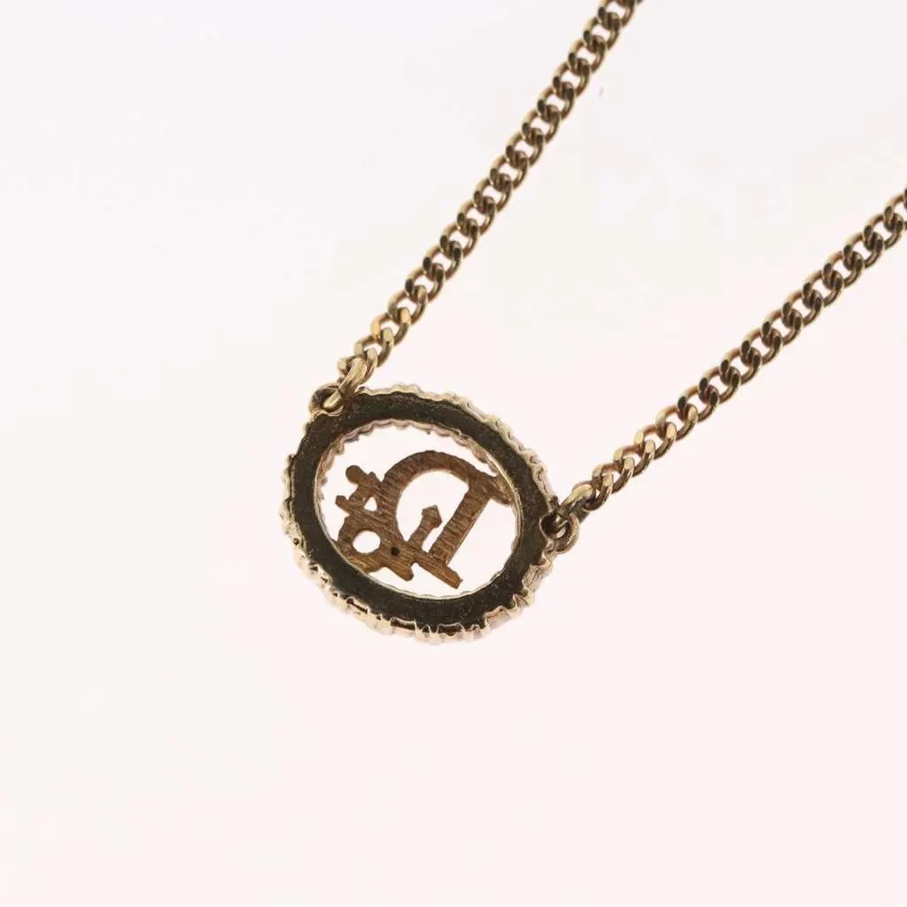Dior Vintage Logo Round Pendant Necklace Gold Metal Good - Model View