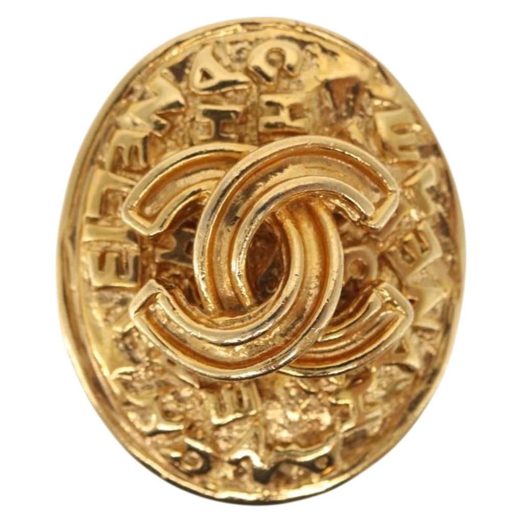 Chanel Vintage CC Oval Clip-On Earrings Gold Metal Good condition - Back View