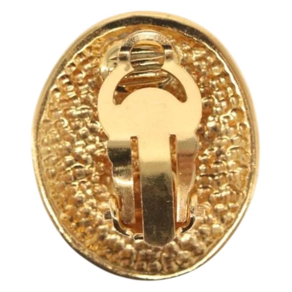 Chanel Vintage CC Oval Clip-On Earrings Gold Metal Good condition - Inside View