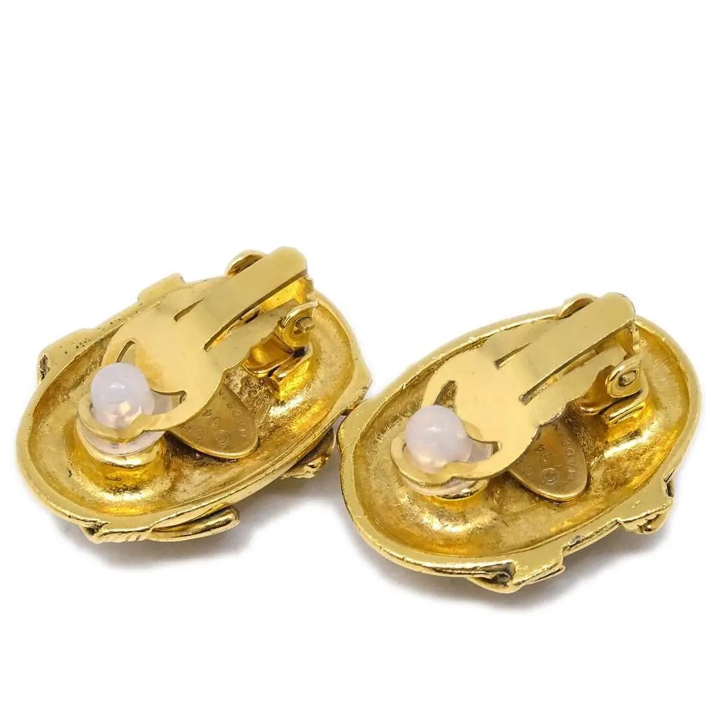 Chanel Vintage CC Button ovales Clip-On Earrings Gold Good - Inside View
