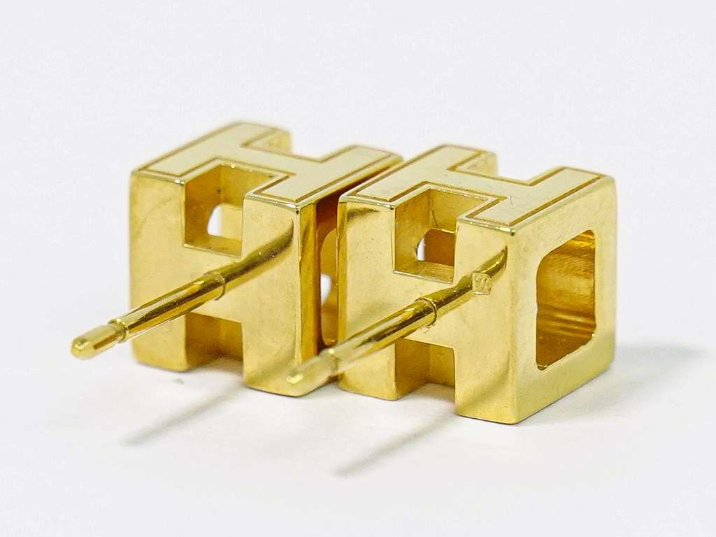 Hermès Cage d'H Stud Earrings Gold Good condition - Back View