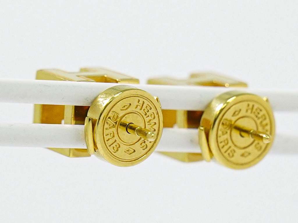 Hermès Cage d'H Stud Earrings Gold Good condition - Inside View