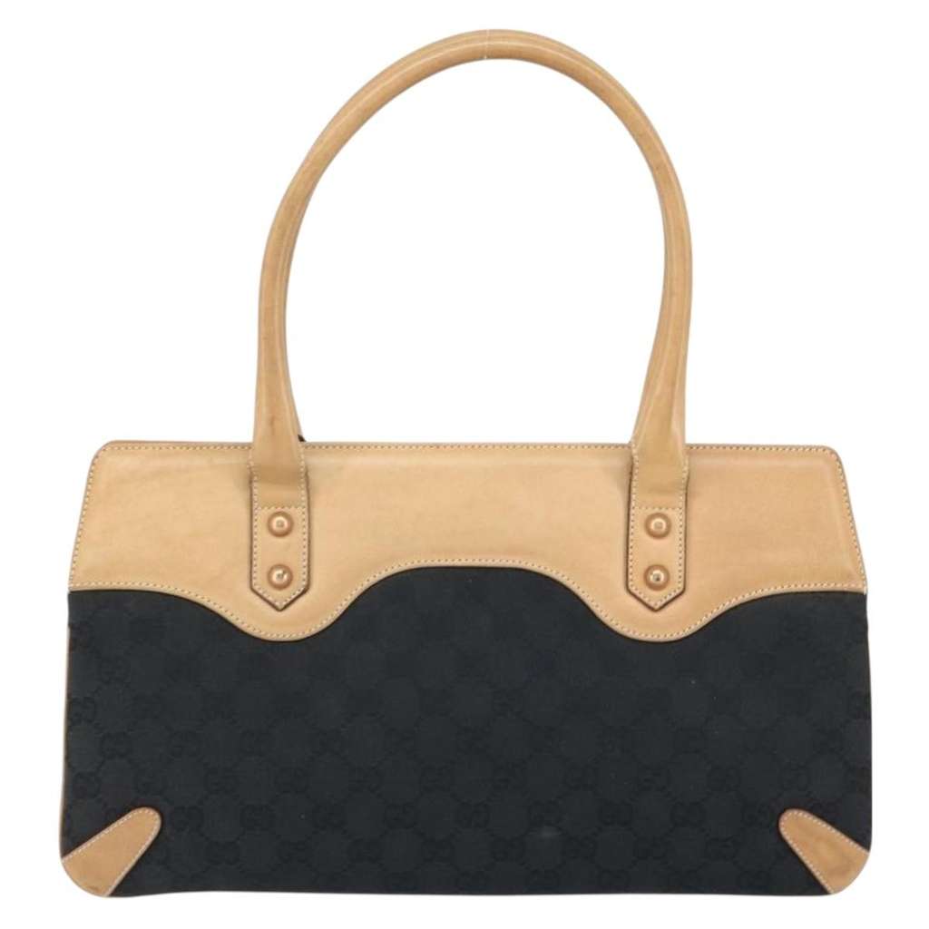 Gucci Horsebit Bracket Tote Black Canvas Good condition - Back View