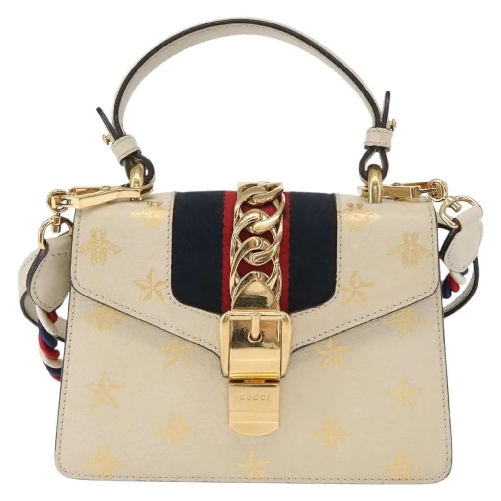 Gucci Sylvie Top Handle Bag Beige Leather Good - Front View