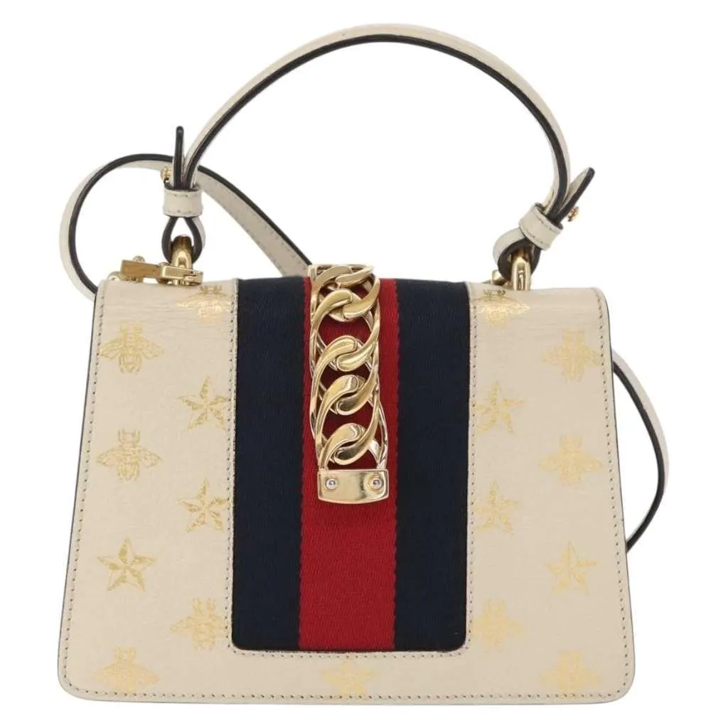 Gucci Sylvie Top Handle Bag Beige Leather Good - Back View