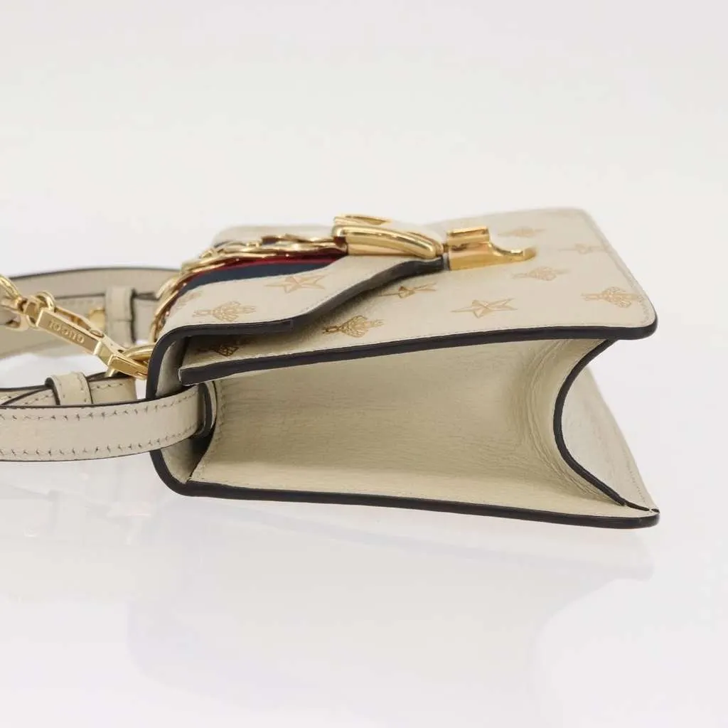 Gucci Sylvie Top Handle Bag Beige Leather Good - Model View