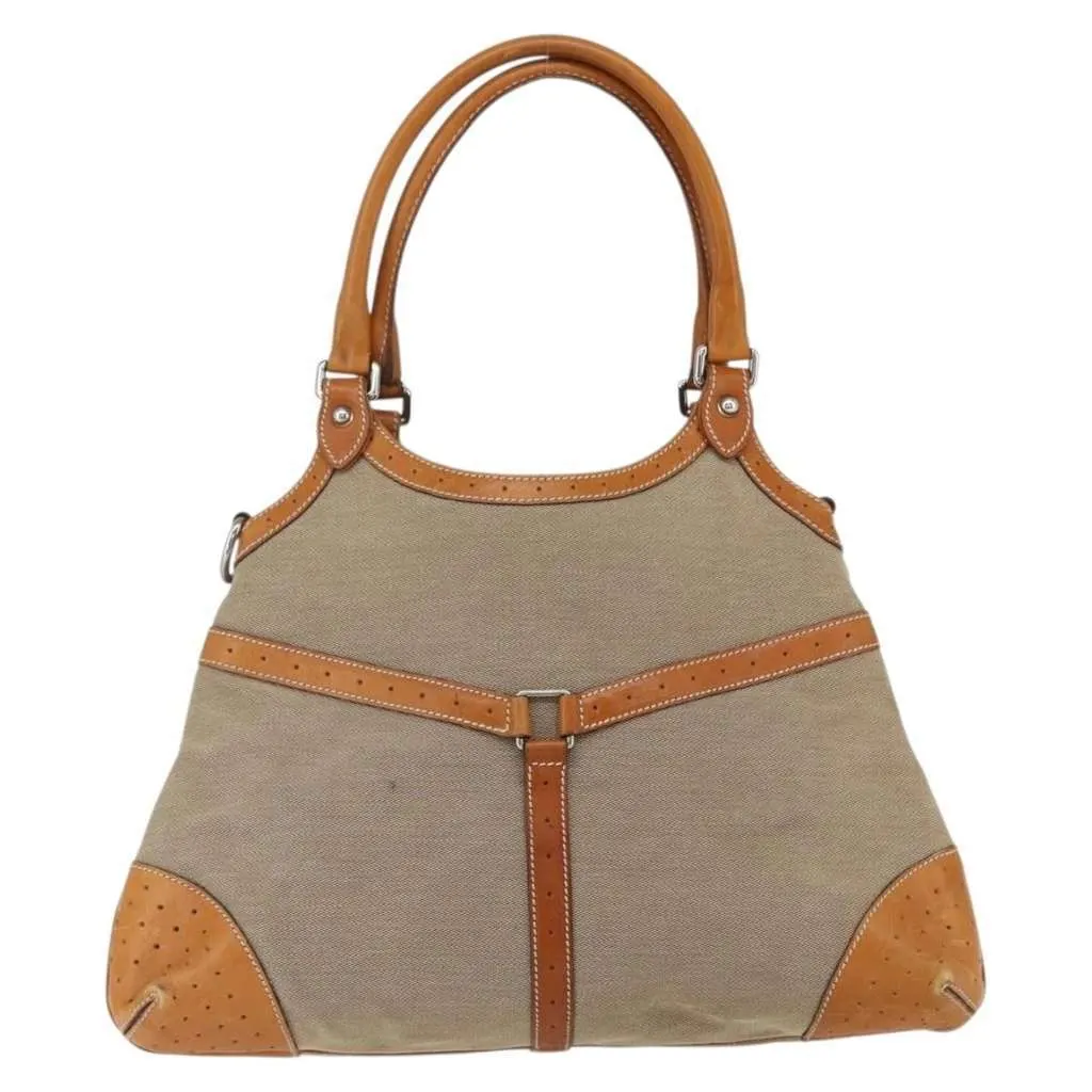 Gucci Reins Web Shoulder Bag Beige Canvas Good - Back View