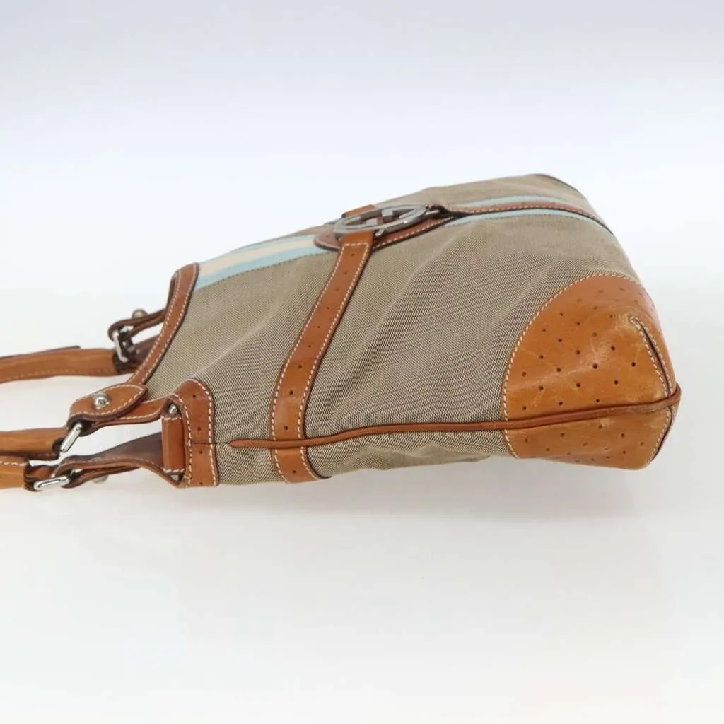 Gucci Reins Web Shoulder Bag Beige Canvas Good - Inside View