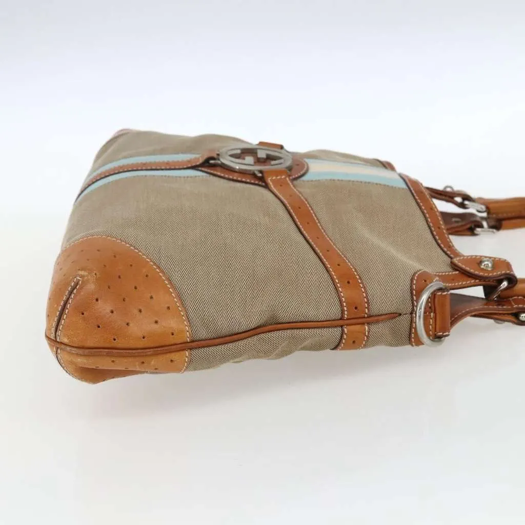 Gucci Reins Web Shoulder Bag Beige Canvas Good - Model View