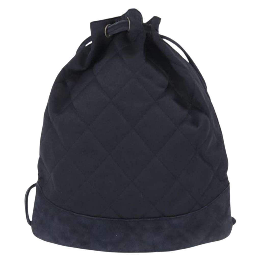 Chanel Vintage Drawstring Backpack Navy Satin Good condition - Back View