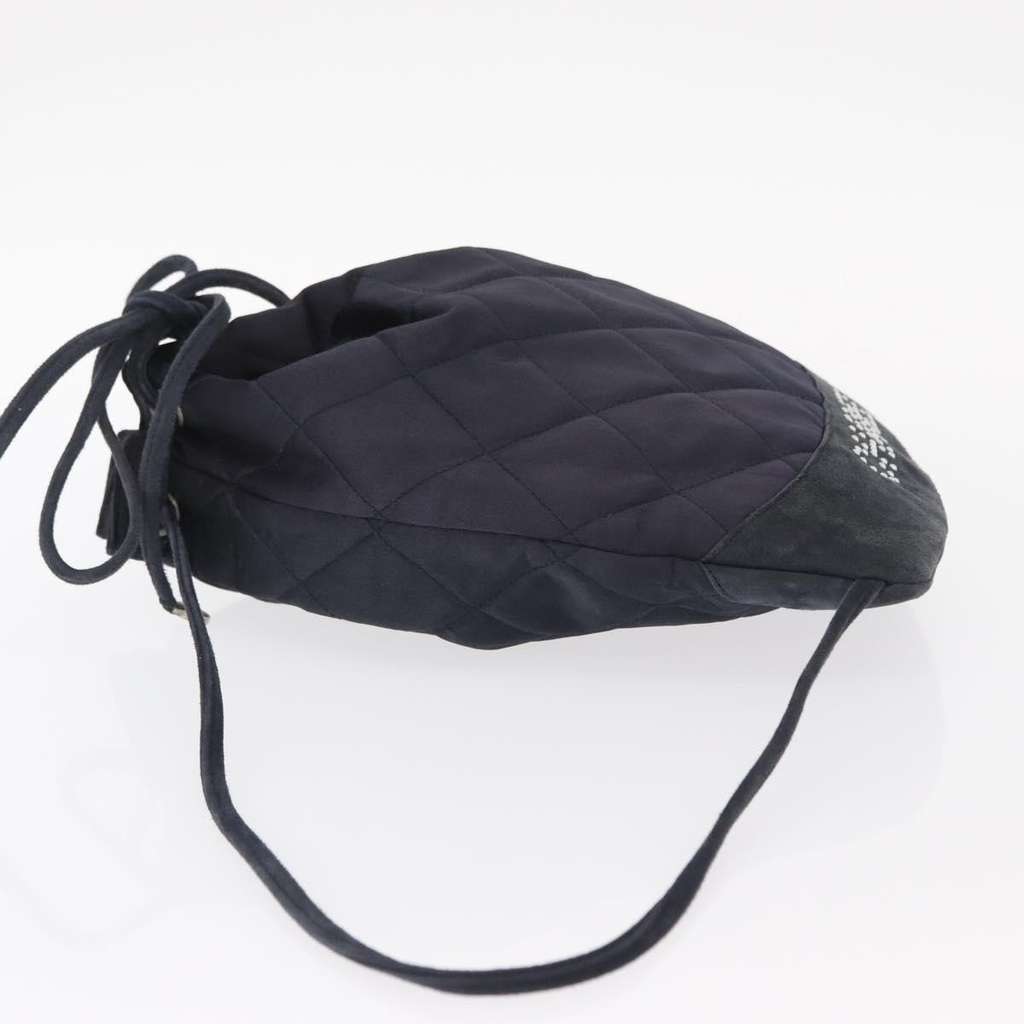 Chanel Vintage Drawstring Backpack Navy Satin Good condition - Box View