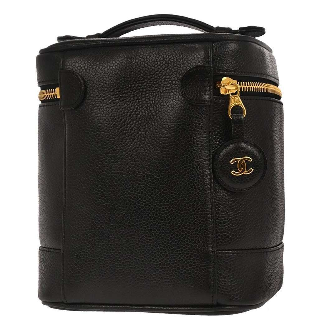 Chanel Vintage Timeless Cosmetic Case Black Leather Good condition - Back View