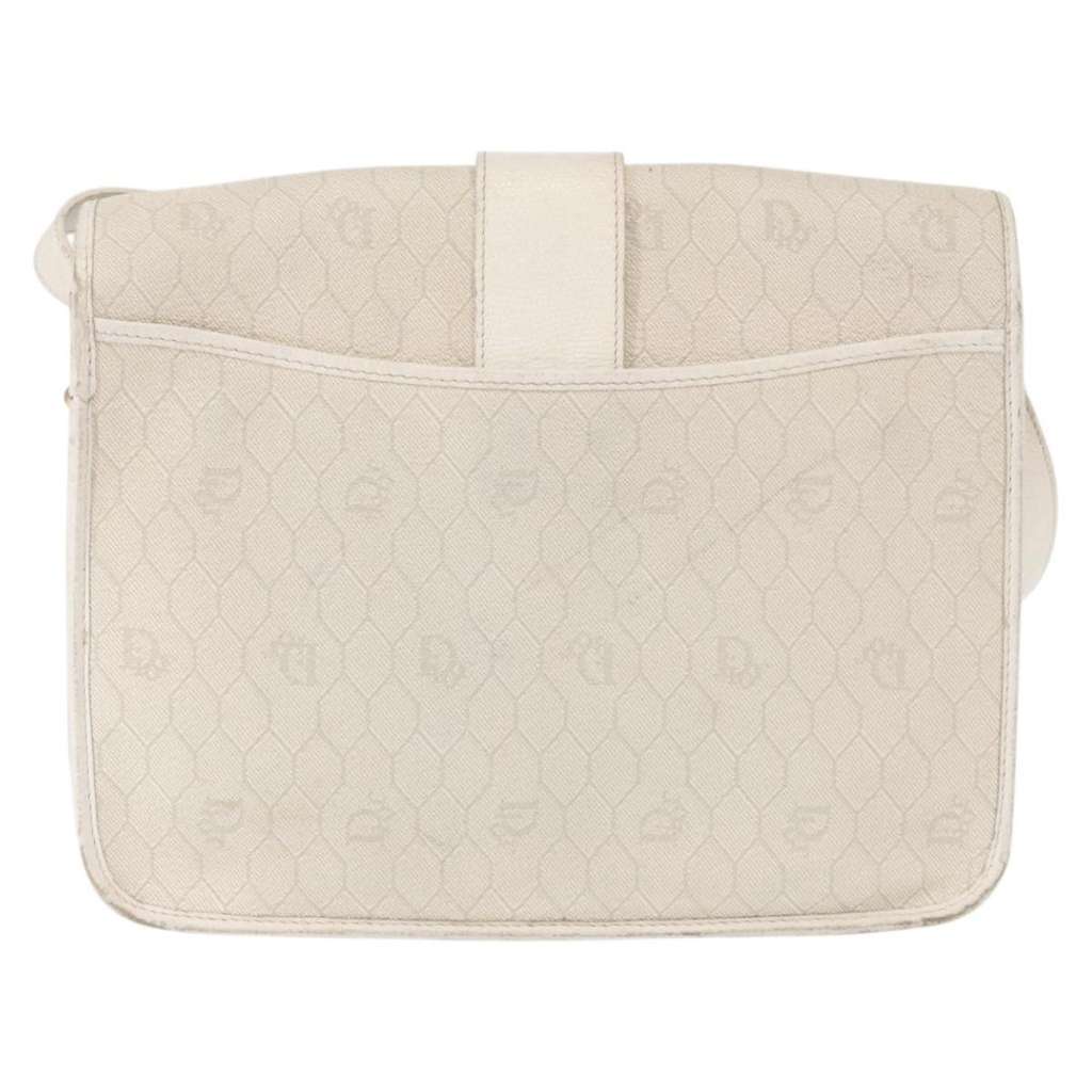 Christian Dior Vintage Honeycomb Flap Crossbody Bag White Canvas Good condition - Back View