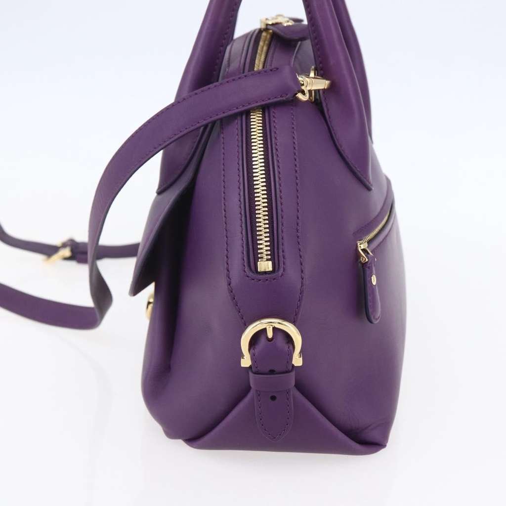 Salvatore Ferragamo Vintage Fiamma Satchel Purple Leather Good condition - Model View