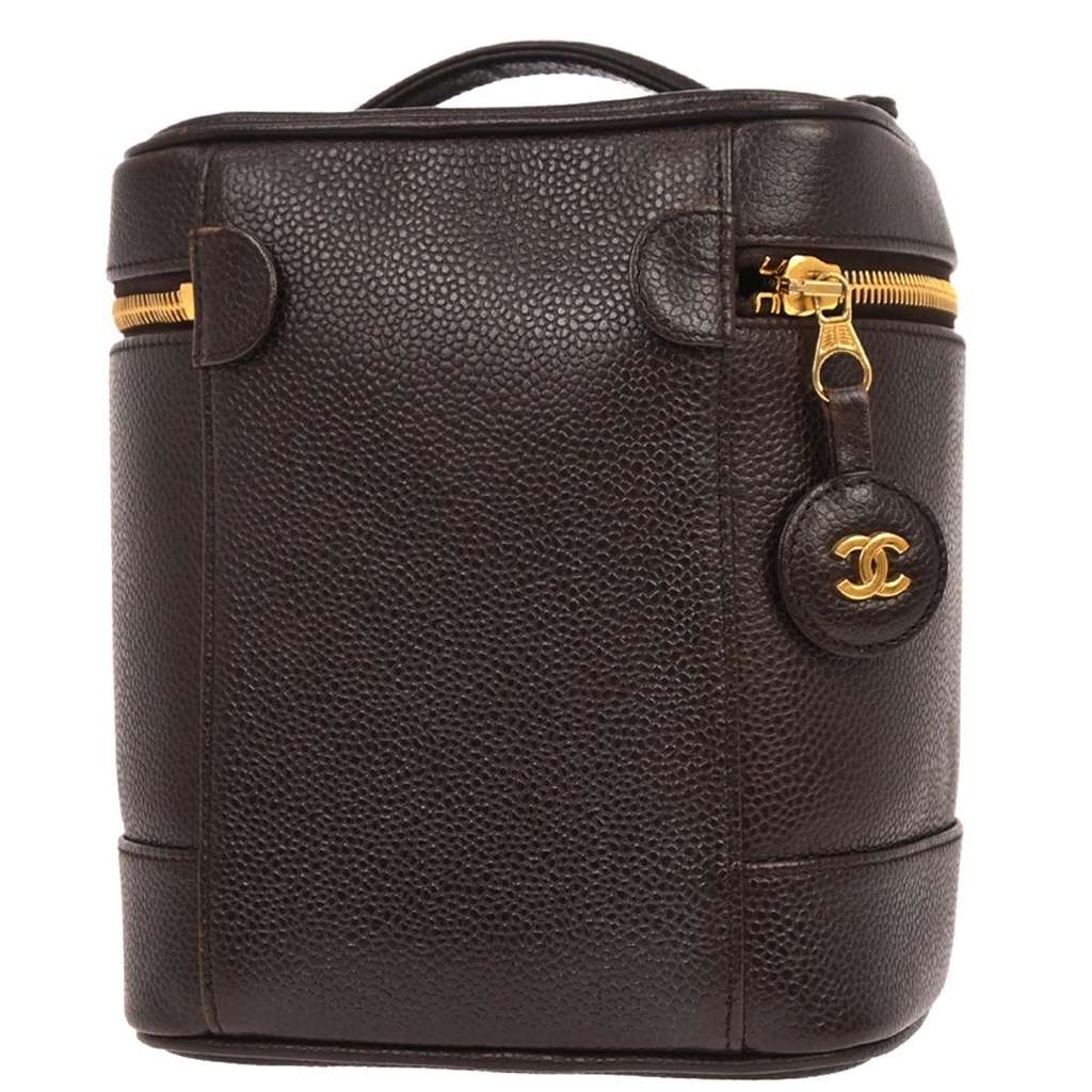 Chanel Vintage Timeless Cosmetic Case Brown Leather Good condition - Back View