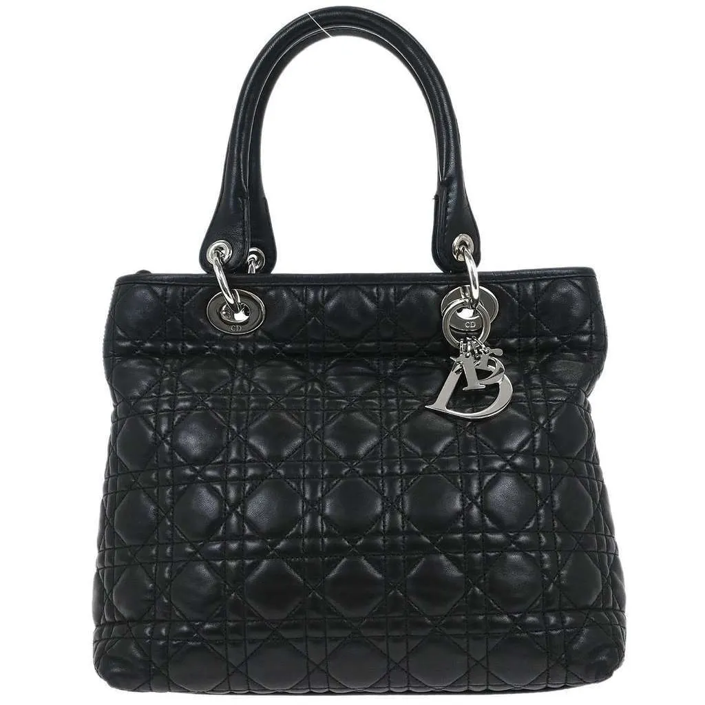 Dior Vintage Lady Dior Bag Black Leather Good - Front View