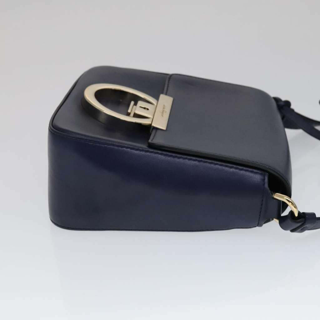 Salvatore Ferragamo Tassel Gancini Lock Flap Shoulder Bag Navy Leather Good condition - Inside View