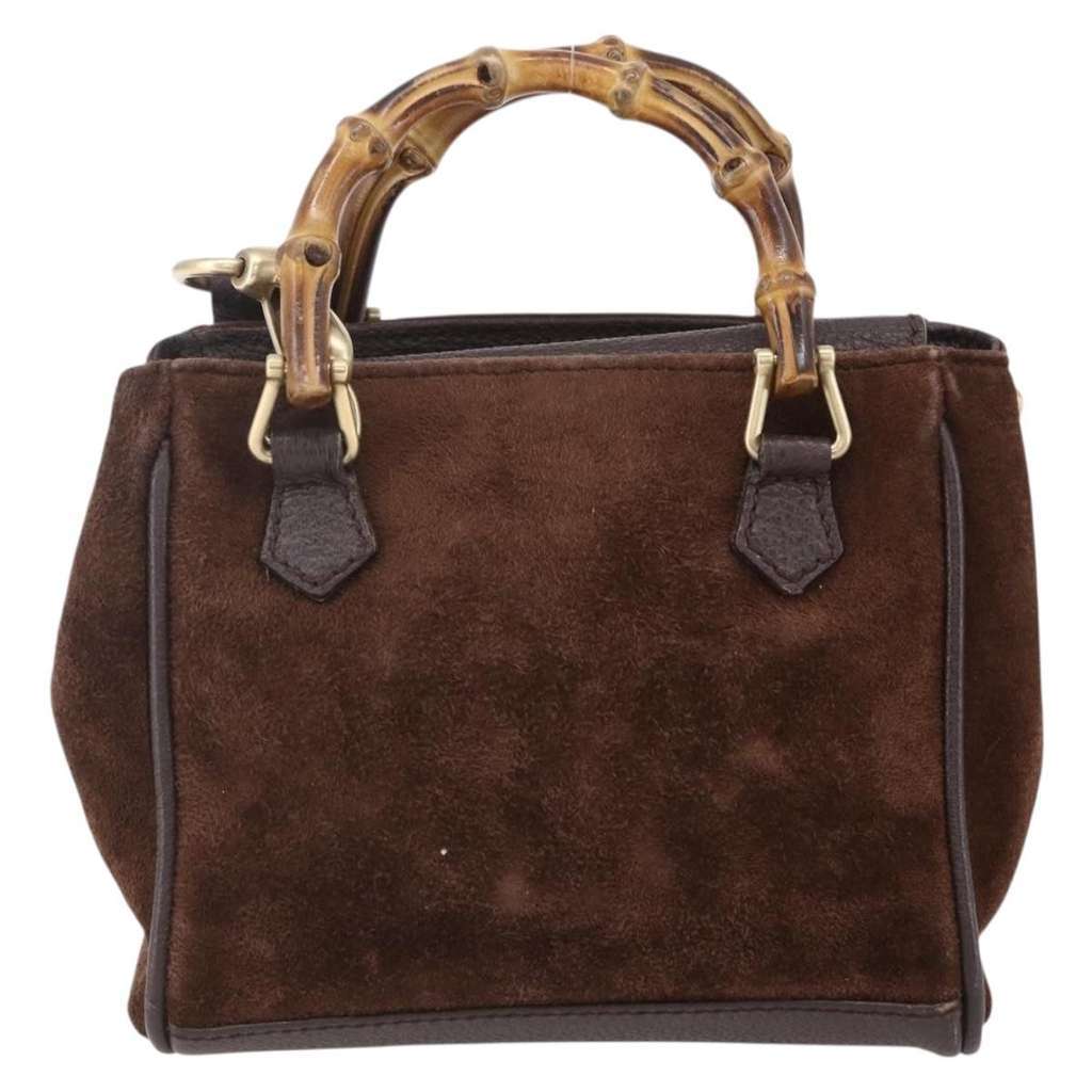 Gucci Vintage Bamboo Front Pocket Tote Brown Suede Good condition - Back View