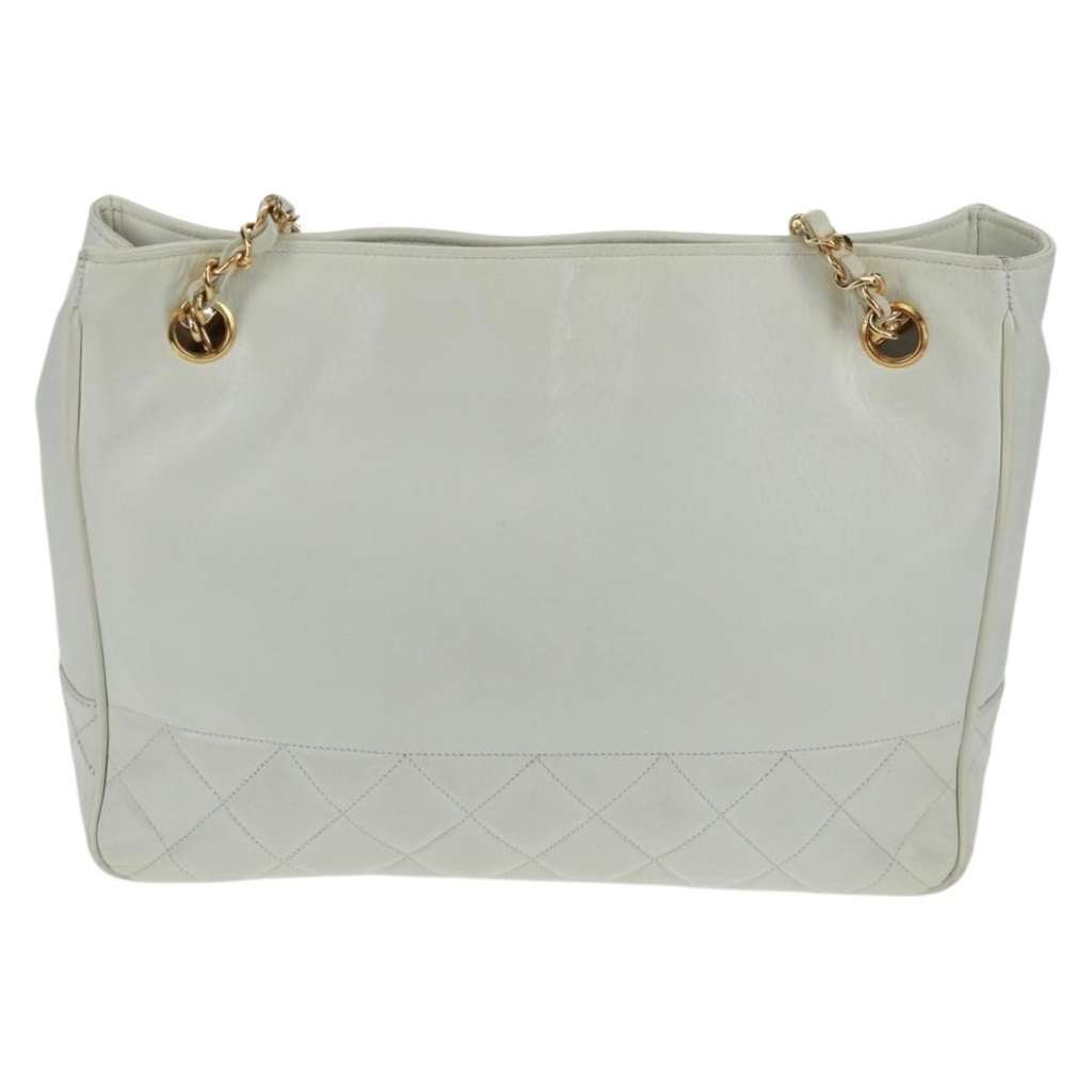 Chanel Vintage Shopping Tote White Leather Fair condition - Back View