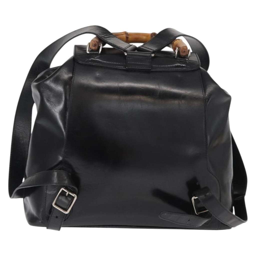 Gucci Vintage Bamboo Backpack Black Leather Good condition - Back View