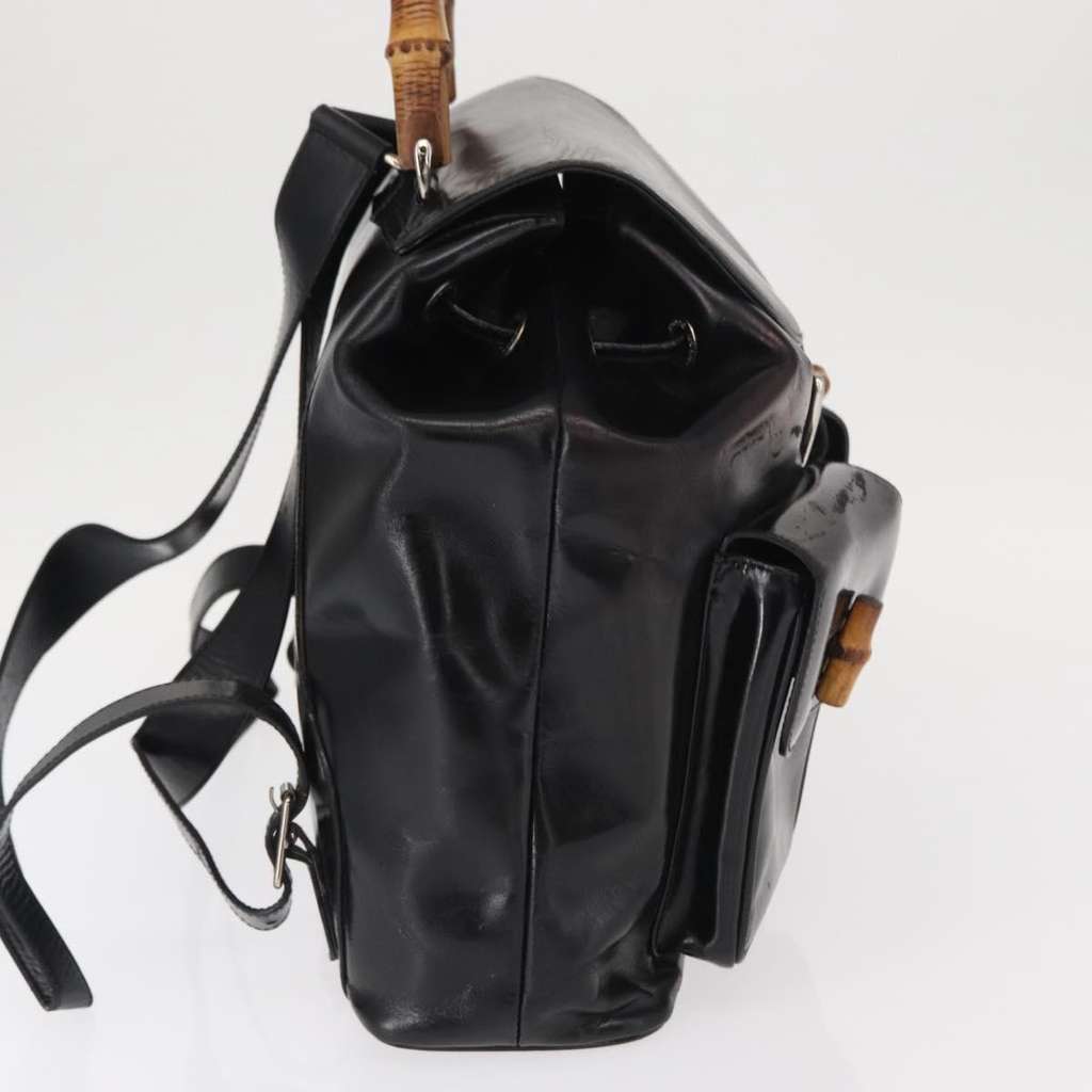 Gucci Vintage Bamboo Backpack Black Leather Good condition - Model View