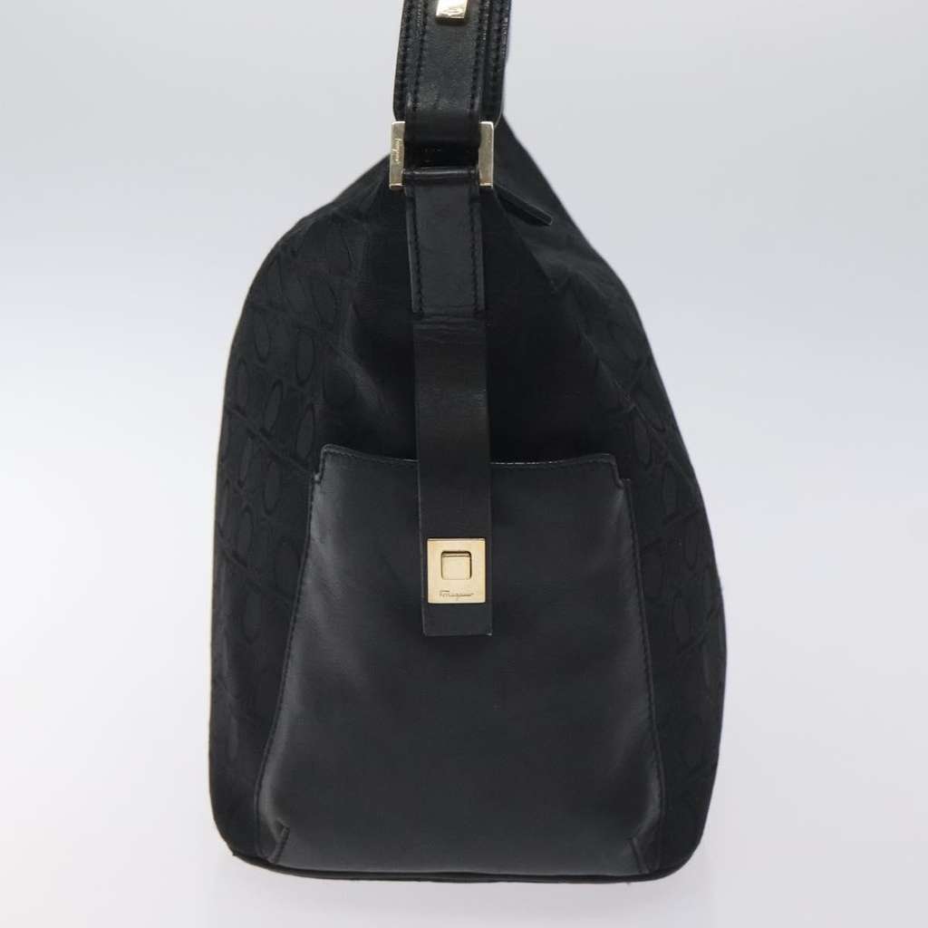 Salvatore Ferragamo Gancini Shoulder Bag Black Canvas Good condition - Model View