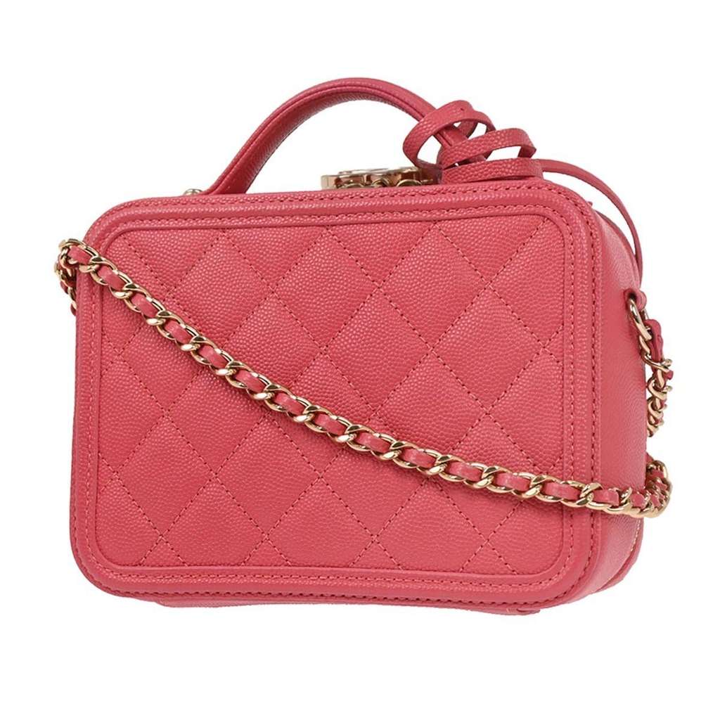 Chanel Filigree Vanity Case Pink Leather Good condition - Back View