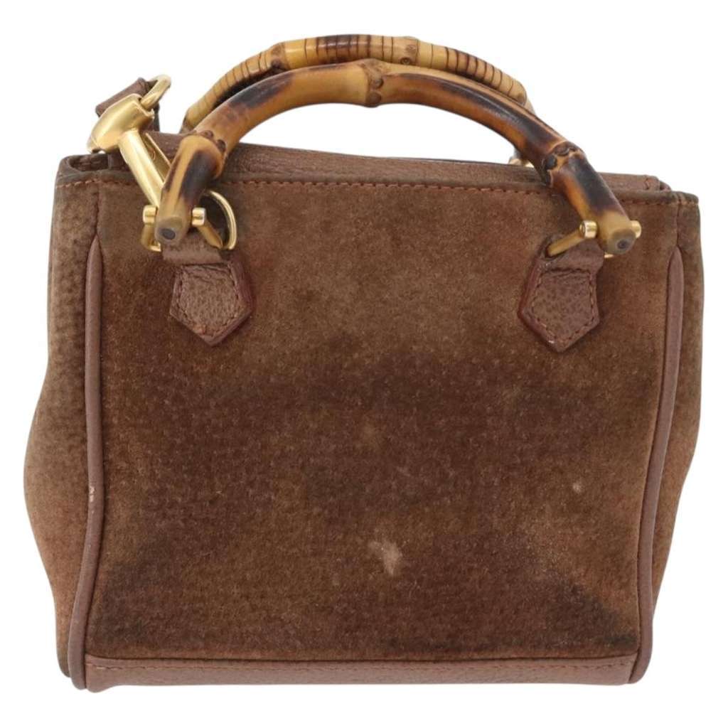 Gucci Vintage Bamboo Front Pocket Tote Brown Suede Good condition - Back View