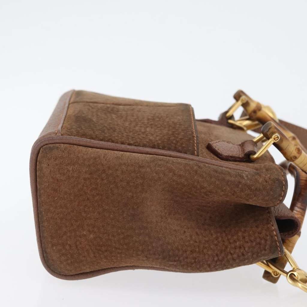 Gucci Vintage Bamboo Front Pocket Tote Brown Suede Good condition - Inside View