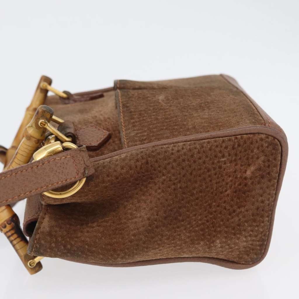 Gucci Vintage Bamboo Front Pocket Tote Brown Suede Good condition - Model View