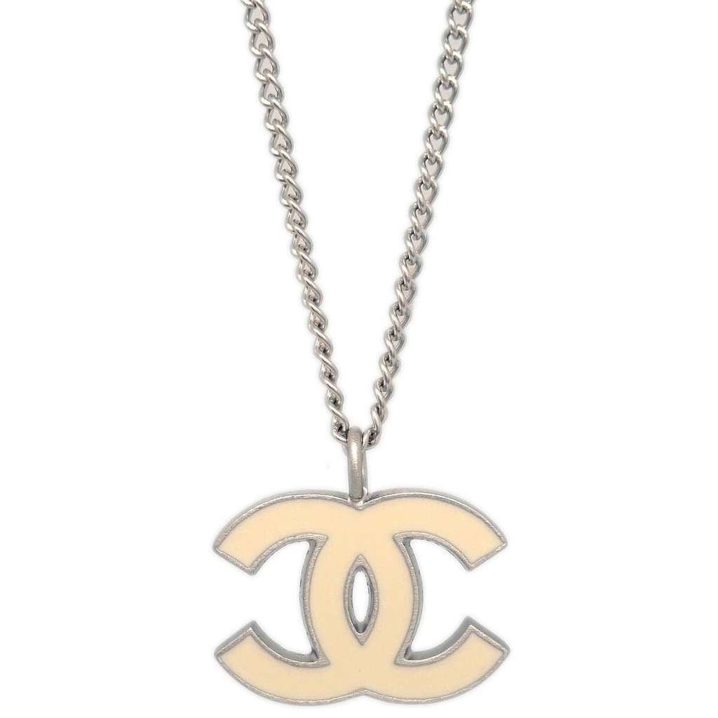 Chanel CC Pendant Necklace Silver Good condition - Back View