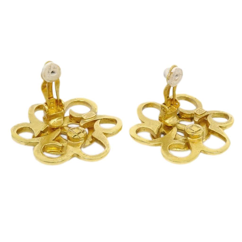 Chanel Vintage CC Flower Clip-On Earrings Gold Good condition - Back View