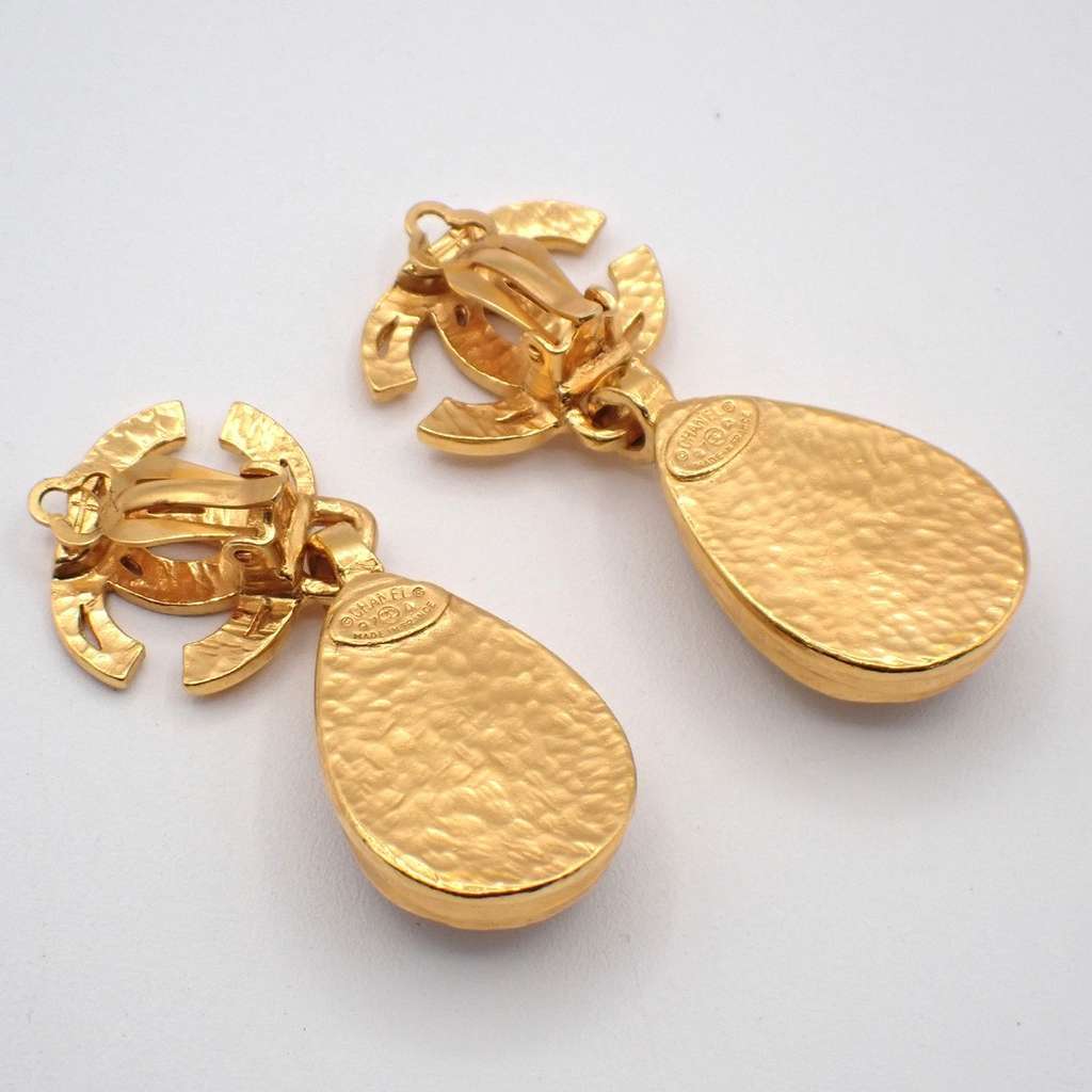 Chanel CC Teardrop Earrings Gold Good condition - Back View