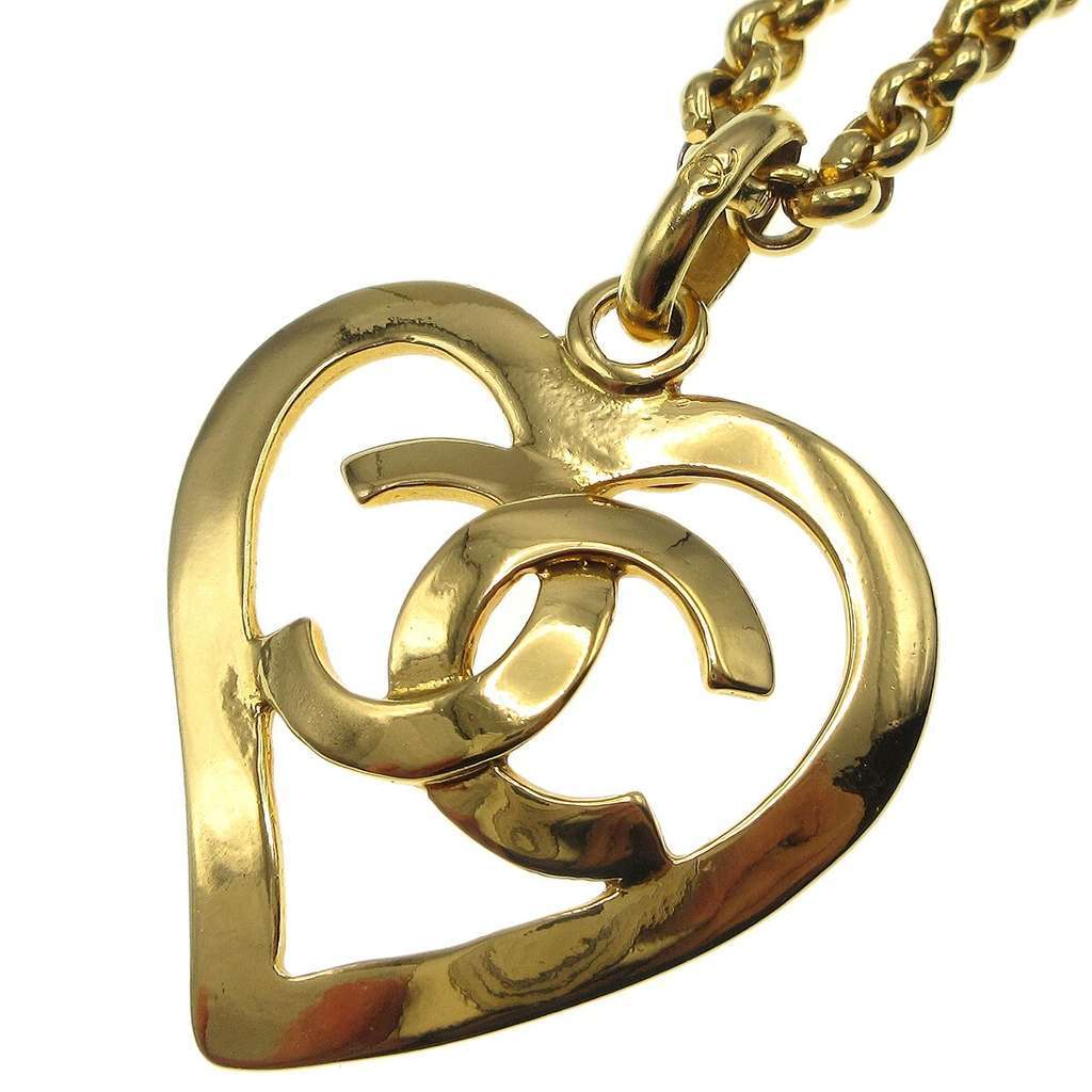 Chanel CC Heart Pendant Necklace Gold Good condition - Back View