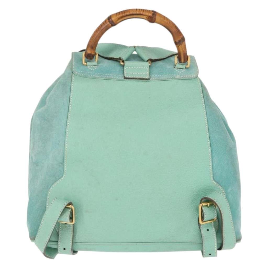 Gucci Vintage Bamboo Backpack Green Suede Fair condition - Back View